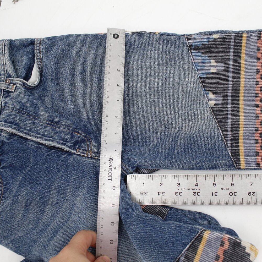Women's Blue Pattern-Panel Jeans - Picture 7 of 12